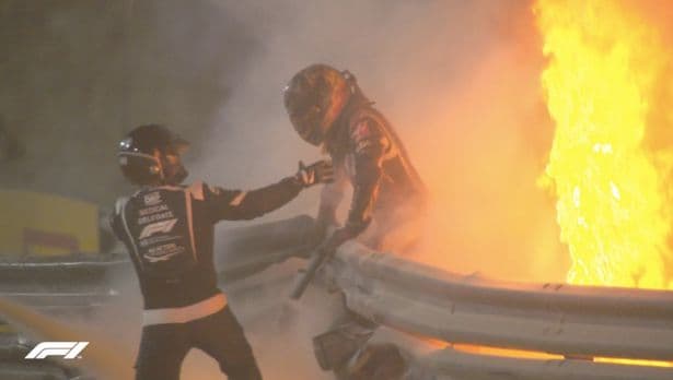 Roman Grosjean survives huge crash at the Bahrain Grand Prix