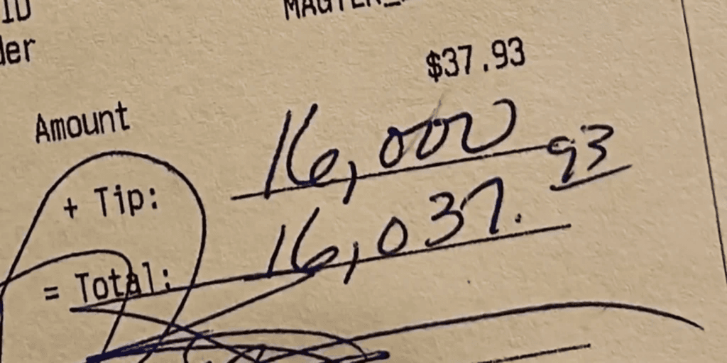 Bartender Forced To Share $16,000 Tip With 11 Other Staff Members
