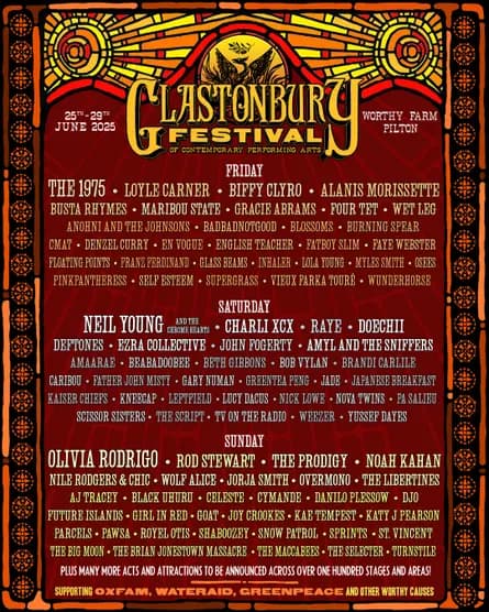 Glastonbury 2025 Unveils Lineup Including The 1975, Charli XCX, Loyle Carner, Doechi, Olivia Rodrigo & More