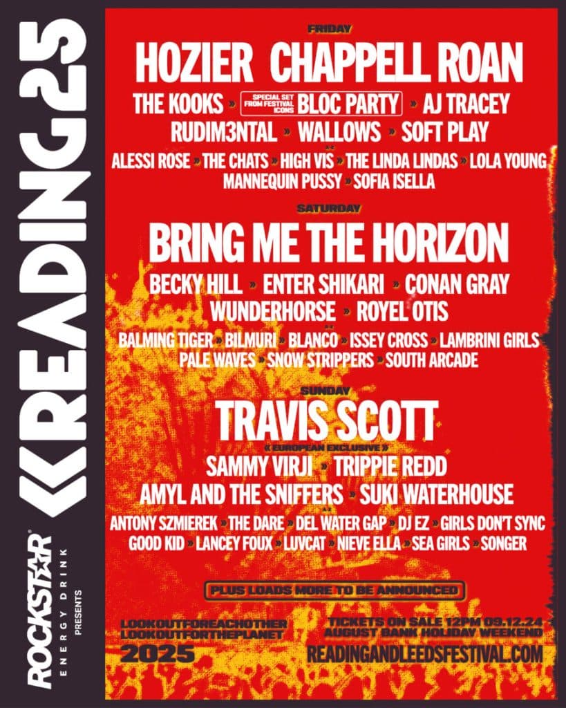 Travis Scott, Chappell Roan & Hozier Announced As Reading & Leeds Festival 2025 Headliners